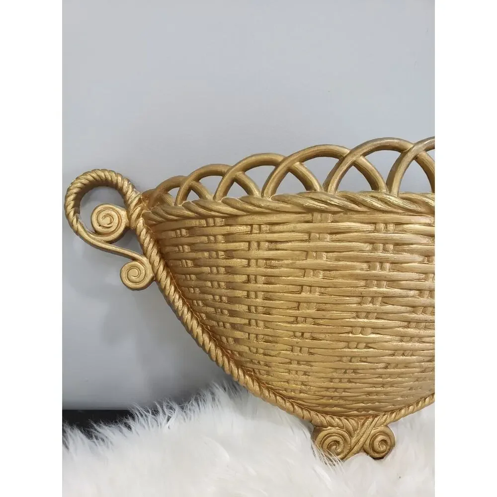 Burwood Vintage Wall‎ Pocket Hanging Planter Wall Faux Wicker Hollywood Regency